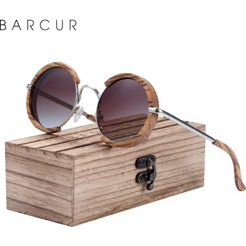 BARCUR Brand Design Retro Hand Made Round Wood Sunglasses Fashion Polarized Women Sun Glasses Men UV400 Protection