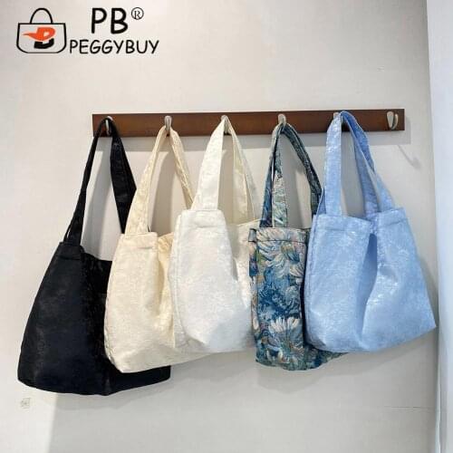 Women Large Capacity Tote Shopping Bags Jacquard Canvas Shoulder Bags Female Oil Painting Printing Tote Handbags