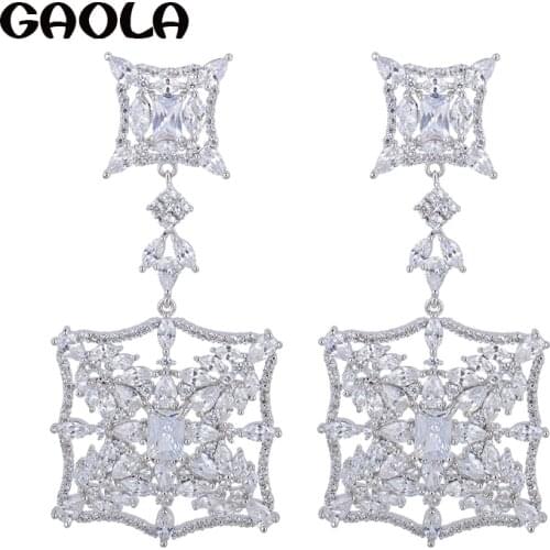 High Quality Vintage Round Design AAA CZ Long Crystal Zirconia Drop Earring for Wedding Romantic Fashion India Jewelry GLE4435