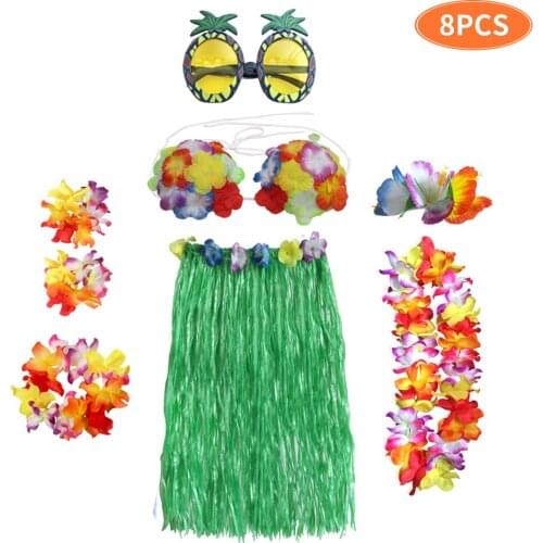 8Pcs Plastic Fibers Girls Woman Hawaiian Skirt Grass Costume Flower Skirts Hula Dance Dress Party Hawaii Beach Supply