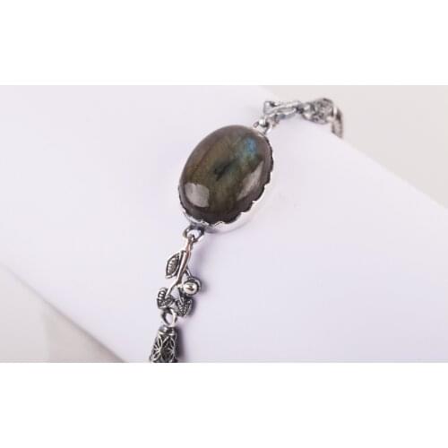 UM US JEWELRY Labradorite Gemstone 925 Sterling Silver Bracelet