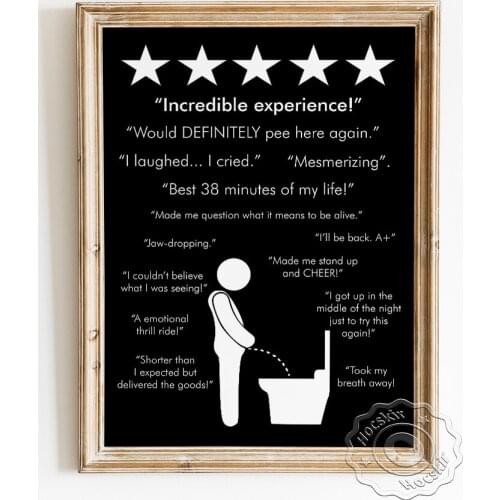 Funny Toilet Black White Art Prints Poster, Humorous Restroom Praise Wall Picture, Minimalism Modern Public Lavatory Wall Decor
