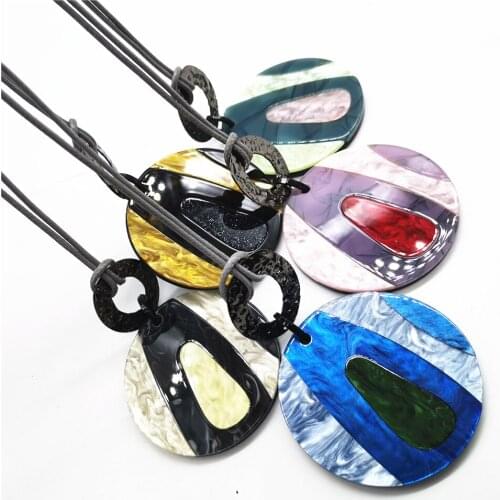 Big Pendant Purple Blue Elegant Long Sweater Chain Women Female Collar Collier Resin Pendant Necklace Soft Velvet Jewelry