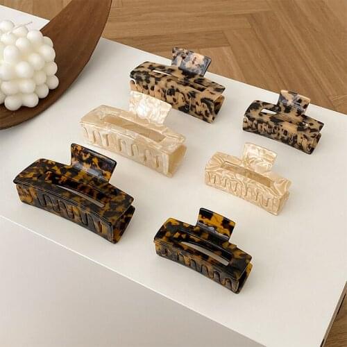 2021 New Hair Claw Large Geometric Hollow Square Tortoiseshell Leopard Acetate Hair Clip For Women Hair Accessories