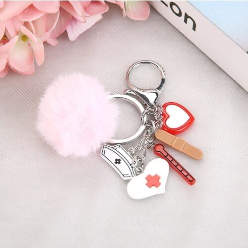 1PC Women Keychain Fashion Nurse Set Flatback Resin Medical Charms Handbag Keyring for Birthday Gift