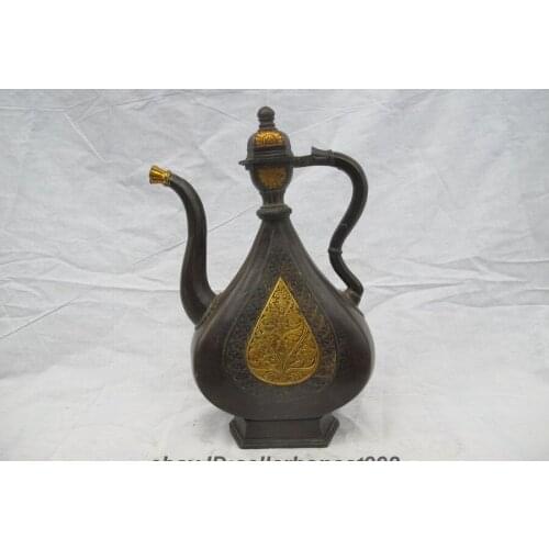 14.3 Tibet Bronze Gilt Buddhism flower Teapot Kettle Wine Pot Flagon Statue