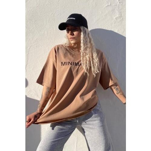2021 SUMMER Special Women 'S Brown Minimalist Printed Bicycle Neck T shirt Owersize Casual Cool Boyfirend