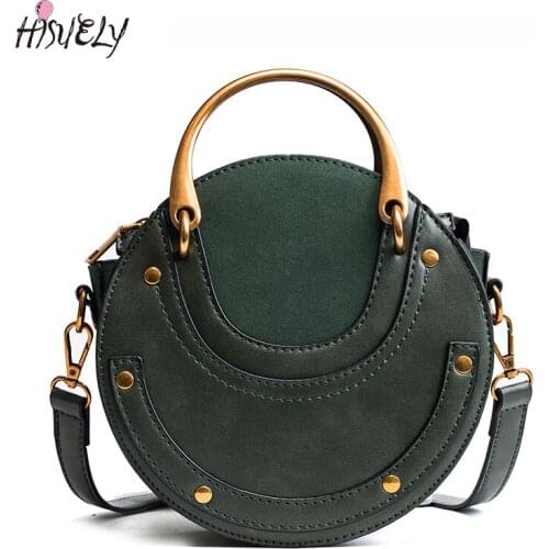 2021 Circular Women Handbag Leather Shoulder Messenger Bag New Round Ring Female Korean Version High Quality Mini Tote Rivet