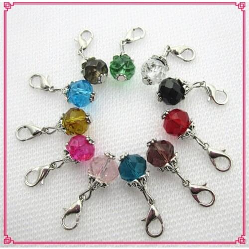 24pcs/lot Mix 12 color beads crystal rhinestone dangle charms hanging lobster clasp charm diy jewelry accessory floating charms