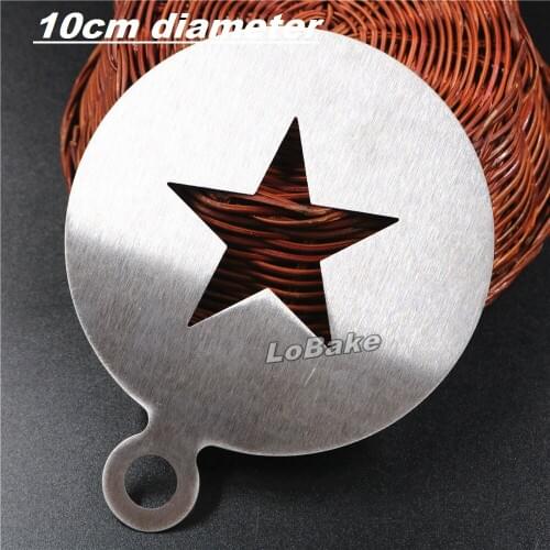 5pcs/lot) 10cm diameter stainless steel five pointed star shape coffee milk tea stencil tiramisu decoration mousse DIY bakery