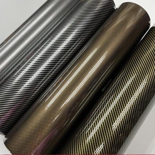 50cmx200/300cm Gold Silver Black Diagonal 2D Carbon Fiber Glossy Carbon Fiber Vinyl Film Car Wrap Foil with Air Release