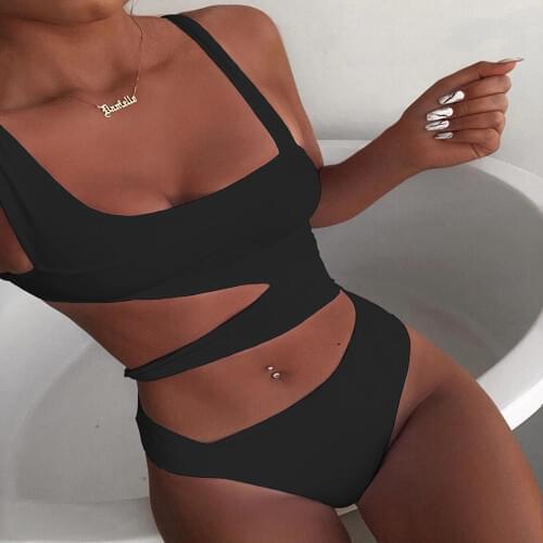 Hollow out bikinis 2020 Mujer Push up swimsuit female High cut swimwear women bodysuits one-piece White bathing suit monokini