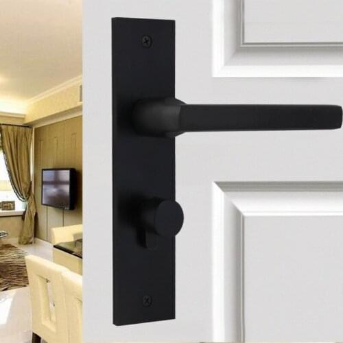 Black Aluminum Alloy Interior Door Handle Locks Hotel Silent Security Door Lock Universal Mechanical Lock Hardware Accessories