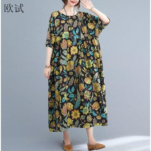 Oversized Summer Long Dresse Cotton Vintage Floral Ladies Dresses for Women Vestidos De Verano Loose Casual Dress