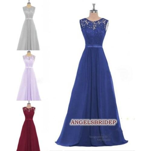 ANGELSBRIDEP Scoops Long Bridesmaid Dresses A-Line robe de soiree Lace Bodice Formal Wedding Party Guest Dresses Free Shipping