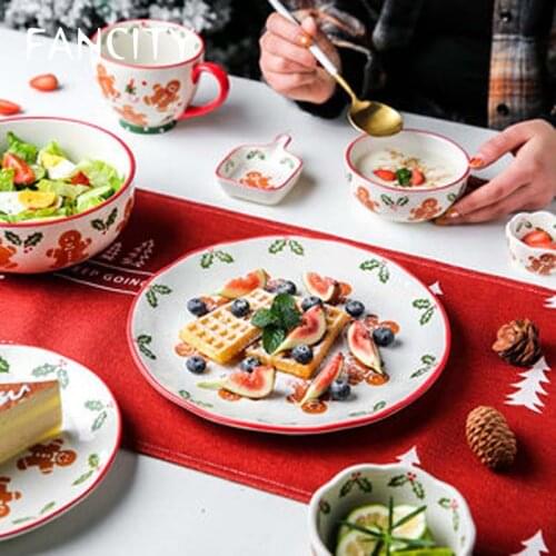 FANCITY Christmas gingerbread man Japanese ceramic dish dish home dining dish creative personality net red dish fish dish