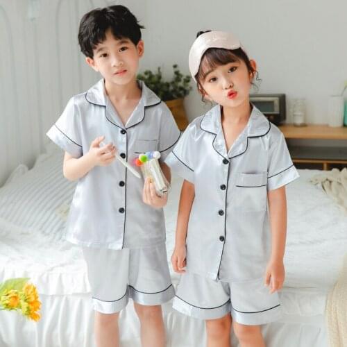 Good Quality Summer Short Sleeve Children Pajamas Set Soild Kids Homewear Suit Casual Boys Pyjamas Set Sweet Girls Sleepwear Set