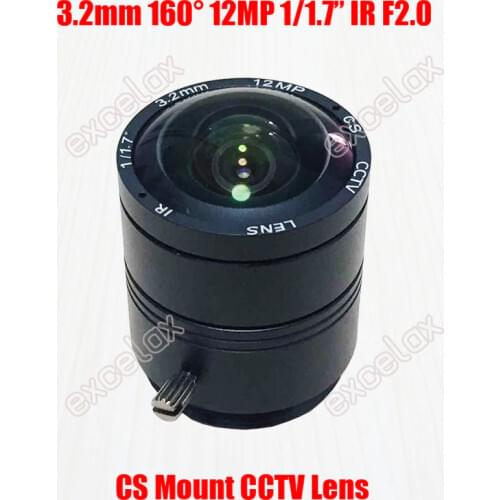 12MP 1/1.7" 3.2mm 160 Degrees CS Mount CCTV Lens Fixed Iris IR for 5MP 8MP 4K 12 Megapixel Video Security Camera