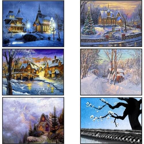 Beautiful Snow Scene Night Scene Picture Ink Painting Living Room Decoration Big Windmill Sofa Wall Background Hanging Painting