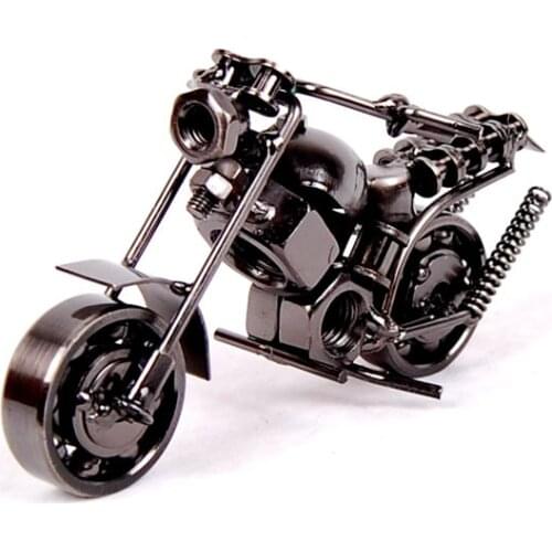 Plating Metal Motor Bike Figurine Retro Motorcycle Model Decoration Handmade Iron Motorbike Prop Vintage Home Decor Kid Toy