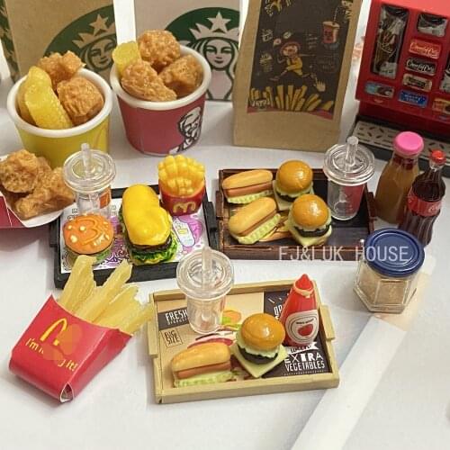 1/6 Scale Miniature Dollhouse Hamburger Coke Cup Chips Fast Food for Blyth Barbies Doll House Kitchen Play Accessories Toys