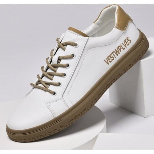 Mens Spring Autumn Casual Shoe Leather Round Head Lace Up Low Top Small White Shoe Mens Comfortable Non Slip Casual Board Shoe