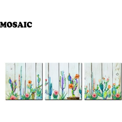 Plant Cactus Wood Grain Flower Full Square Diamond Embroidery 3pcs set 5D DIY Diamond Painting Cross Stitch Mosaic Pattern Gifts