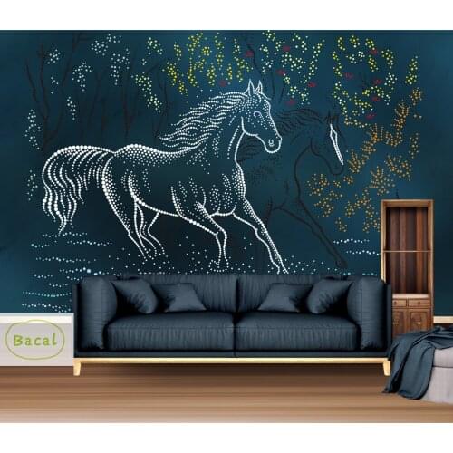Bacal Custom Any Size Mural Wallpaper 3D European Embossed Abstract White Horse Wallpaper Bedroom Home Decor Background Mural