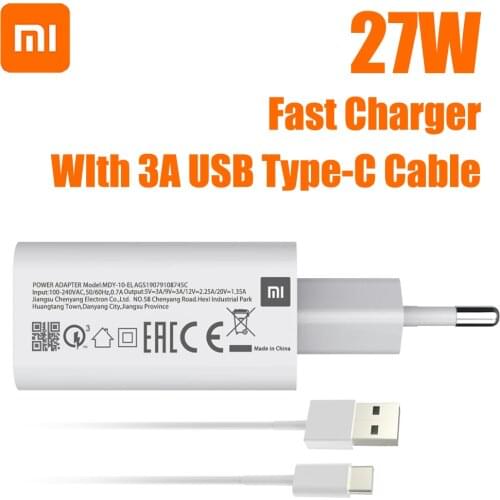 XIAOMI MI 9 T Pro 27W Wall Charge Adapter Fast Turbo Charger MI 3A USB Type C cable For xiaomi 9 9t Redmi k30 pro note 9s 8 pro