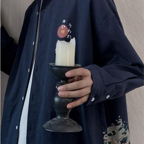 Autumn New Japanese Vintage Casual Long Sleeve Shirt Man Woman Whale Printing Samurai Harajuku Fashion Streetwear Loose Clothing