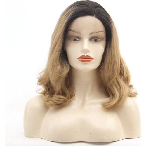 Ombre Black To Blonde Two Tones Color Loose Wavy Wig Short Curly Bob Synthetic Lace Front Wigs Heat Resistant Fiber Hair 1B/27