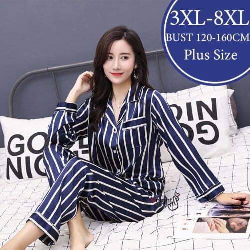 3XL-8XL Satin Pajamas Plus Size trouser suit Women Pyjamas Casual Set Silk Sleepwear Nightwear Home Clothes Loungewear pj Pijama