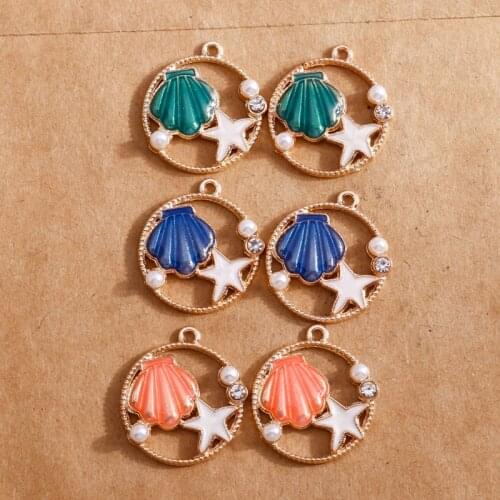 10pcs 24*26mm Enamel Shell Pearl Starfish Charms for Jewelry Making Alloy Ocean Series Charms for Pendants Necklaces Earrings