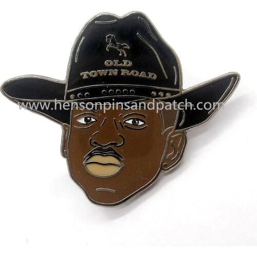 Custom silver metal hard enamel old town road black man pin badge