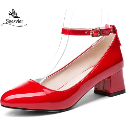Sgesvier large size 34-47 office shoes round toe square heels buckle straps women pumps black apricot lady office shoes G599