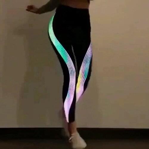 European and American Yoga Pants Laser Printing Sports Running Fitness Trousers Luminous Base Capri-Pants