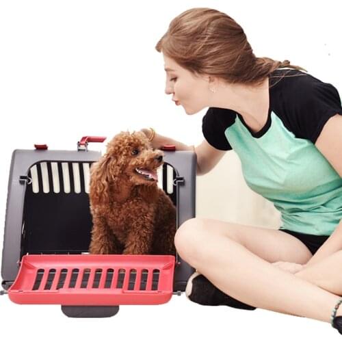 Dog Cage Portable Folding Travel PP Plastic Material Convenient Storage All-Round Comfortable Breathable with Windshield Cover
