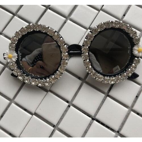 Handmade Sunglasses Silver Mirror Lens Women Sunglasses Small Round Sun Glasses Diamond Crystal Eyewear UV400 Summer Gafas de so