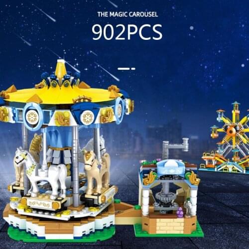 Technical city Playground rides Merry-go-round moc building block funland Mini carousel assemble bricks toys collection for gift