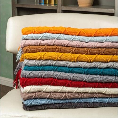 Textile City Ins Home Decoration Solid Knitted Blanket Bedspread for Autumn Diamond Comfortable Breathable Sofa Cover 127x172cm