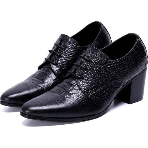 Spring summer black patent leather mens pointed toe dress shoes high heels classic slip on oxford shoes for men lace up