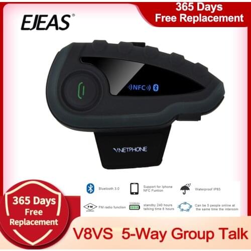 VNETPHONE 5 Riders Group Talk V8 VS Bluetooth Intercom Moto Helmet NFC Motorcycle Communicator Helmet Headset with FM