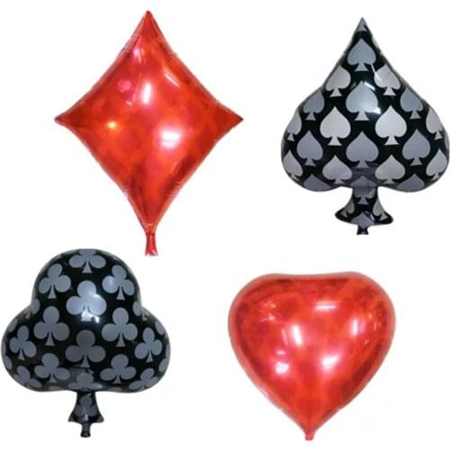 Las Vegas Poker Game Party Bargining Playing Cards Squares Hearts Spades Aluminum Foil Balloons for Club Bar Decoration