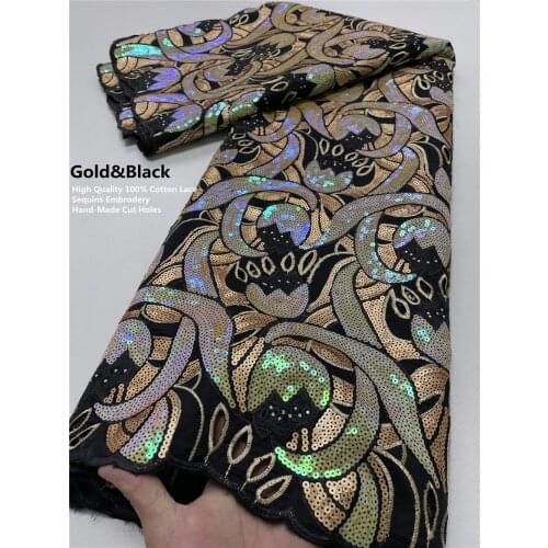 XIYA High Quality Sequins Lace Fabrics 2021 Latest African Cotton Lace Fabric For Bridal Lace Nigerian Cut Holes Lace Fabric