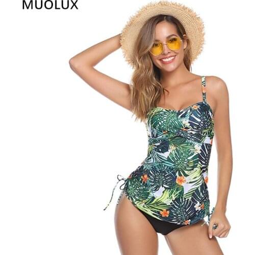 Bikini 2020 Push Up Plus Size Swimwear Sexy Tankini Ruched Print Padded Bandage Bathing Suit Swimdress Women Swimsuit 2 Pieces
