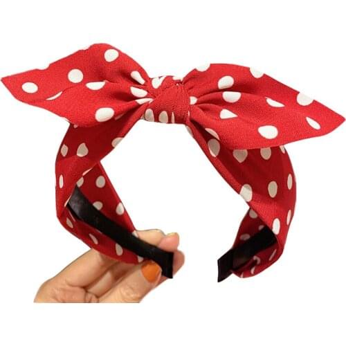 2021 Trend Womens Wide Headband Bow Knot Cross Sweet Korean Polka Dot Hairband Cute Hair Hoop Headwear Headdress