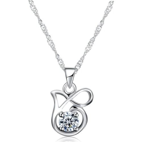 ZEMIOR Necklaces For Women Genuine 925 Sterling Silver Round Clear Cubic Zirconia Cute Necklace Charms Fine Jewelry Hot Sale