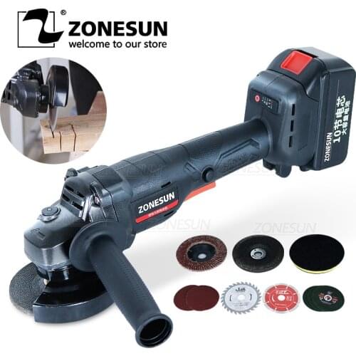 ZONESUN Cordless Angle Grinder Lithium-Ion Battery Machine Cutting Electric Angle Grinder Power Tool