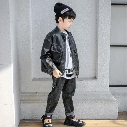 2021 Spring Autumn 4-15Y Kids Clothes Boys PU Coat For Kids Fashion Leather Jackets Boys Children Coats Overwear Clothes Tops