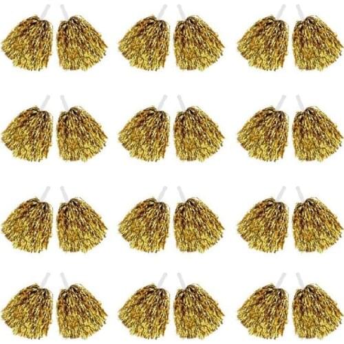 24Pcs Cheerleading Pom Poms Metallic Foil Cheer Pom Poms with Plastic Handle for Adults Kids Cheerleaders Party